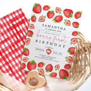Berry First Birthday Strawberry 1. Geburtstag Part Einladung