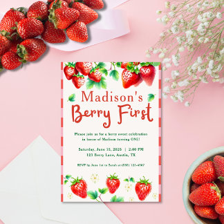 Berry First Birthday - Strawberry 1. Girl-Party Einladung