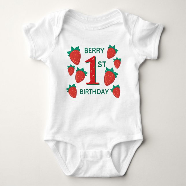 Berry First Birthday Strawberry Baby Outfit Baby Strampler (Vorderseite)