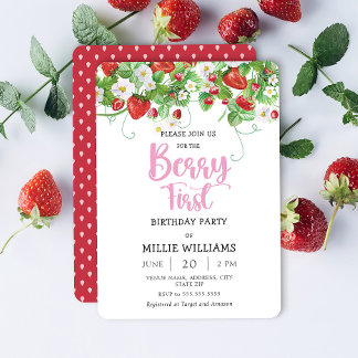 Berry First Birthday | Strawberry Birthday Party Einladung