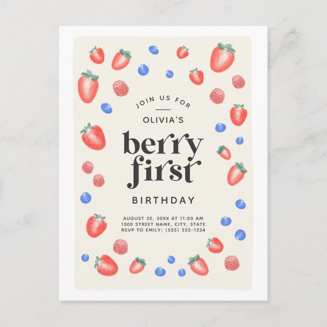 Berry First Birthday Strawberry Birthday Postkarte (Vorderseite)