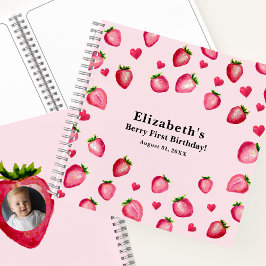 Berry First Birthday Strawberry Custom Guest Book Notizbuch