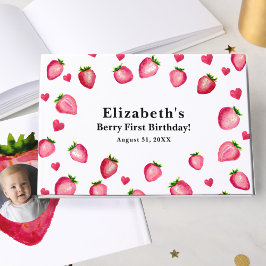 Berry First Birthday Strawberry Custom Photo Gästebuch