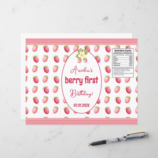 Berry First Birthday Strawberry Design (Vorderseite/Rückseite Beispiel)