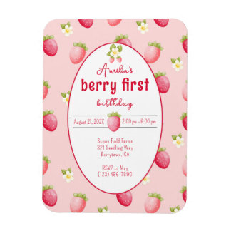 Berry First Birthday Strawberry Einladung Magnet