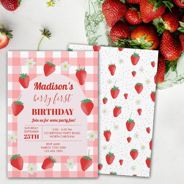 Berry First Birthday Strawberry Erster 1. Sommer Einladung (Berry First Birthday Strawberry First 1st Summer Invitation)
