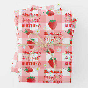 Berry First Birthday Strawberry Erster Name Geschenkpapier Set