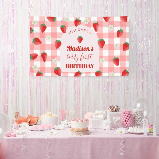 Berry First Birthday Strawberry First 1. Willkomme Banner (Party)