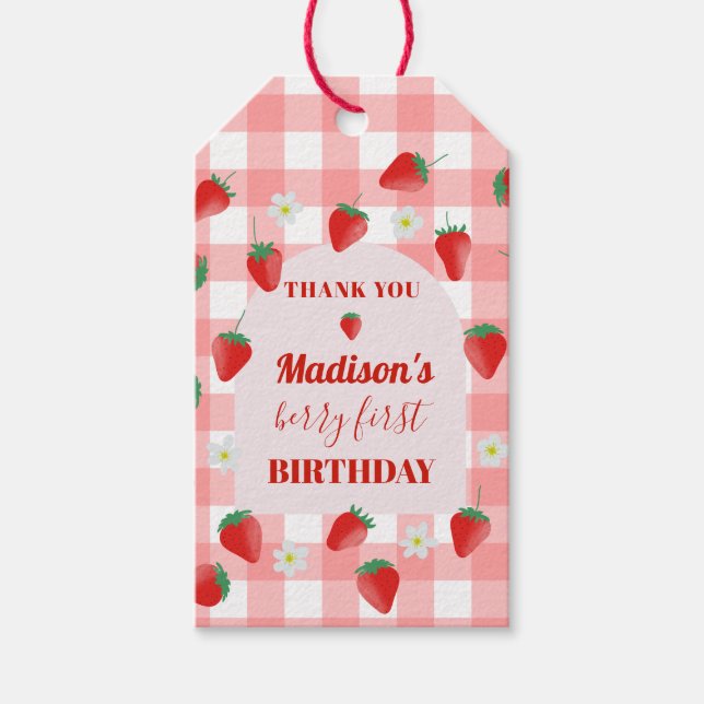 Berry First Birthday Strawberry First 1. Willkomme Geschenkanhänger (Vorderseite)