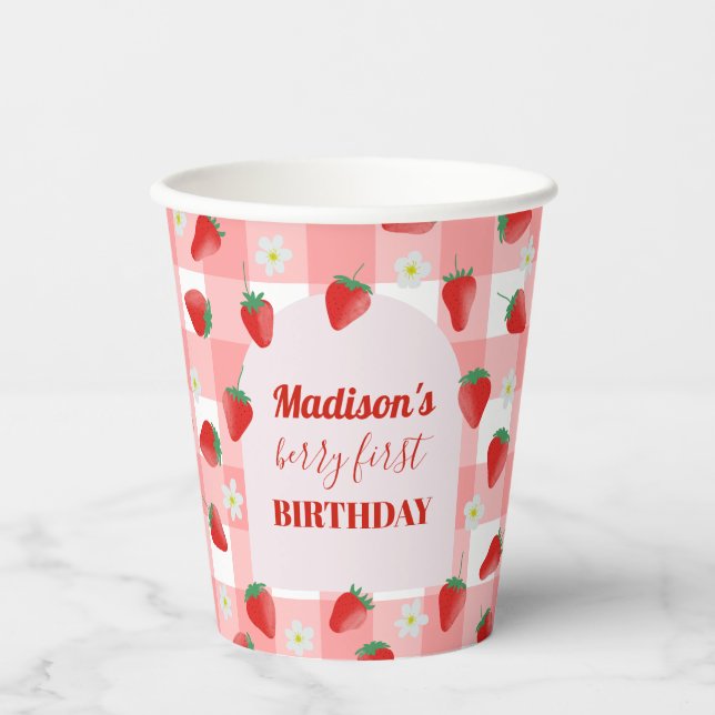 Berry First Birthday Strawberry First 1. Willkomme Pappbecher (Vorderseite)