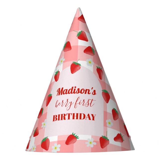 Berry First Birthday Strawberry First 1. Willkomme Partyhütchen (Vorderseite)