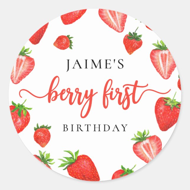 Berry First Birthday Strawberry First Birthday Runder Aufkleber (Vorderseite)