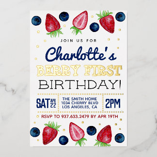 Berry First Birthday Strawberry Folieneinladung