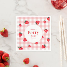 Berry First Birthday Strawberry Girl Serviette