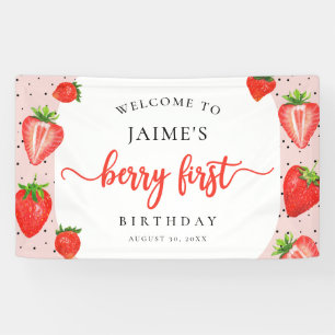 Berry First Birthday Strawberry Girl Willkommen Banner