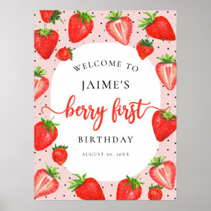 Berry First Birthday Strawberry Girl Willkommen Poster