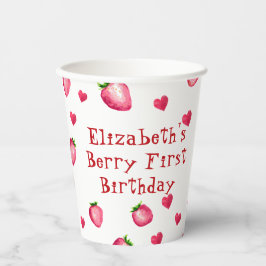 Berry First Birthday Strawberry Hearts Pappbecher
