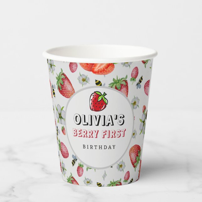 Berry First Birthday Strawberry Pappbecher (Vorderseite)