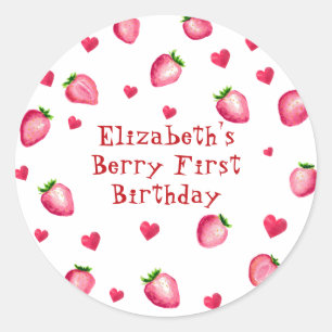 Berry First Birthday Strawberry Party Herz Runder Aufkleber