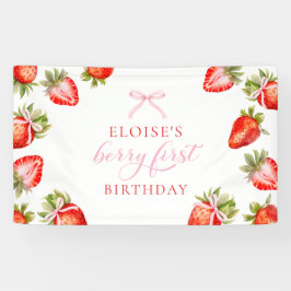 Berry First Birthday Strawberry Party Sign Banner