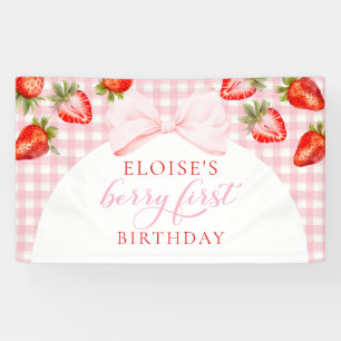 Berry First Birthday Strawberry Party Sign Banner