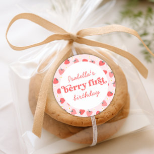 Berry First Birthday Strawberry Runder Aufkleber