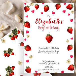 Berry First Birthday Strawberry Summer Gingham 1. Einladung