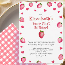 Berry First Birthday Strawberry Summer Gingham 1.