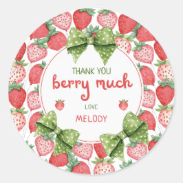Berry First Birthday Strawberry Thank You Runder Aufkleber