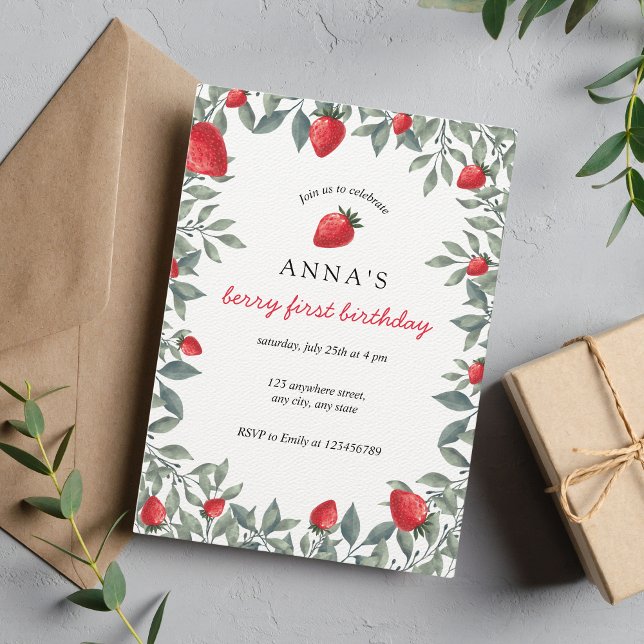 Berry First Birthday | Strawberry Themed Birthday Einladung (Von Creator hochgeladen)
