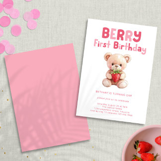 Berry First Birthday Teddy Bear 1. Geburtstag Einladung