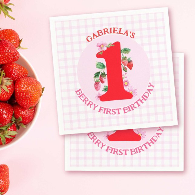 Berry First Birthday Watercolor Strawberries Serviette (Berry First Birthday Watercolor Strawberries Napkins)