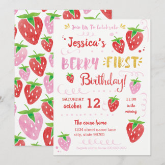 Berry First Birthday Watercolor Strawberry Party Einladung