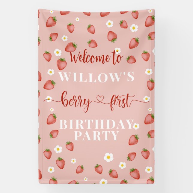 Berry First Birthday Welcome Sign Banner (Vertikal)