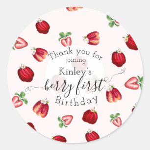Berry First Birthday Wild Strawberry Shortcake Runder Aufkleber