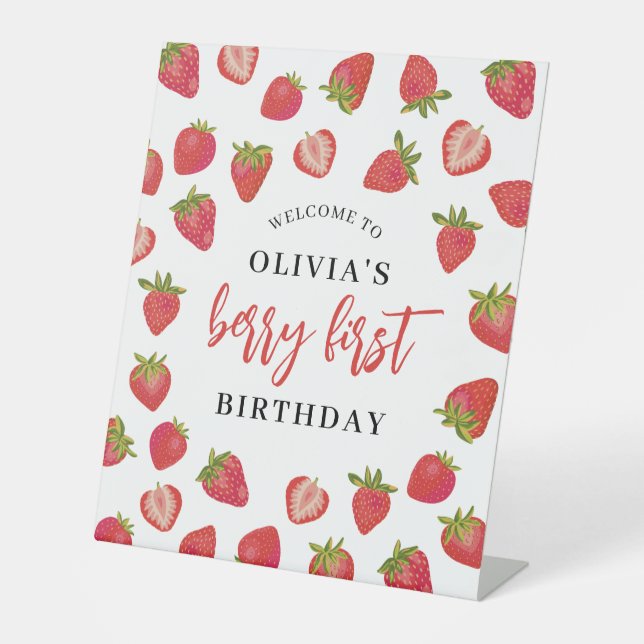 Berry First Birthday Willkommen Sockelschild (Vorderseite)