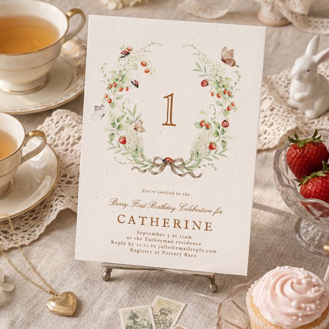 Berry First Birthday Wreath Garden Party Einladung (Von Creator hochgeladen)