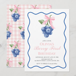 Berry First Blaubeere Pink Bow Coquette Geburtstag Einladung