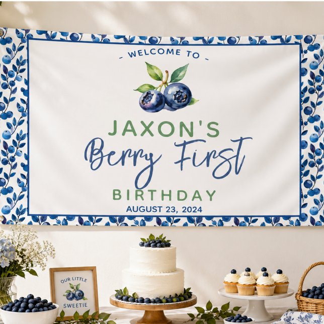 Berry First Blueberry 1. Geburtstag Party Banner (Berry First Blueberry 1st Birthday Party Banner)