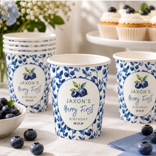 Berry First Blueberry 1. Geburtstag Party Pappbecher (Berry First Blueberry 1st Birthday Party Paper Cups)