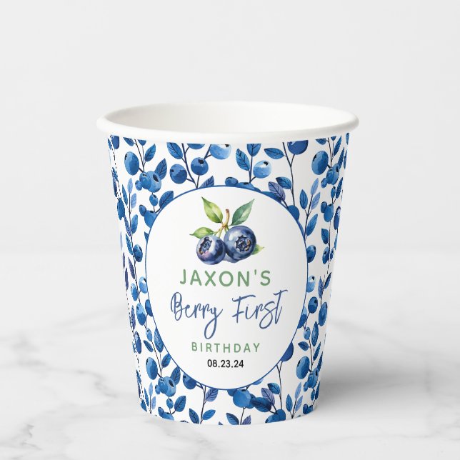 Berry First Blueberry 1. Geburtstag Party Pappbecher (Vorderseite)
