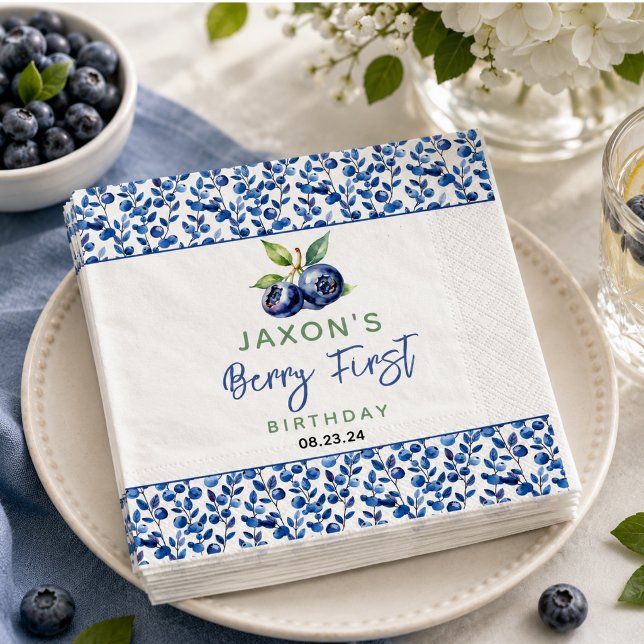 Berry First Blueberry 1. Geburtstag Party Serviette (Berry First Blueberry 1st Birthday Party Napkins)