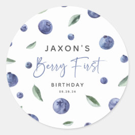 'Berry First' Blueberry 1. Geburtstag Runder Aufkleber