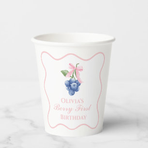 Berry First Blueberry Geburtstag Pink Bow Gingham Pappbecher