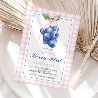 Berry First Blueberry Pink Bow Coquette Geburtstag Einladung