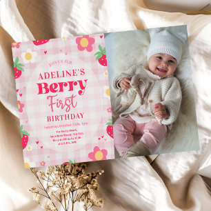 Berry First Cute 1. Geburtstag Erdbeere Foto Einladung