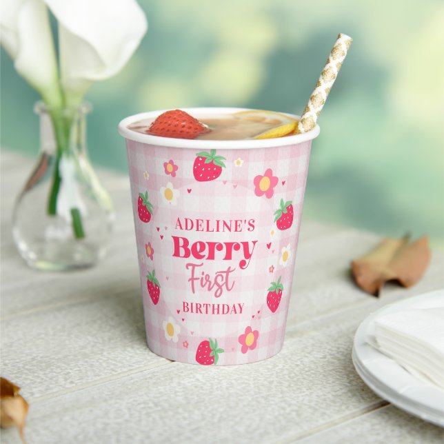 Berry First Cute 1. Geburtstag Erdbeere Pappbecher (In Situ)