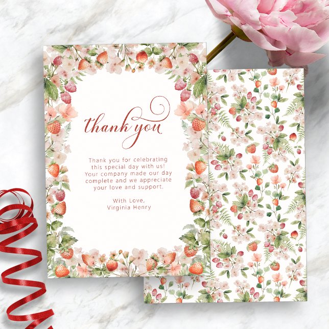 Berry First Dankeskarte (Strawberry Watercolor Berry First Birthday Thank You Card by Painted Paperie
)