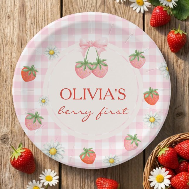 Berry First Erdbeer-Patch Picknick-Party Pappteller (Berry 1st Birthday Strawberry Paper Plate)