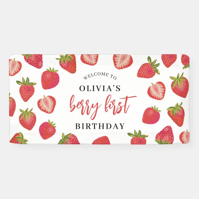 Berry First Erdbeere 1. Geburtstag Banner (Horizontal)